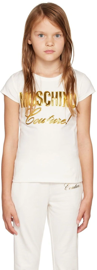 Moschino Teen White Logo Print Cotton T-shirt