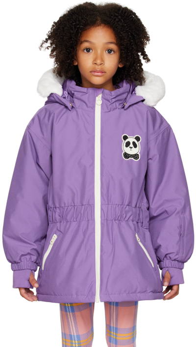 Mini Rodini Panda Soft Branded Ski Jacket Purple In Lilac