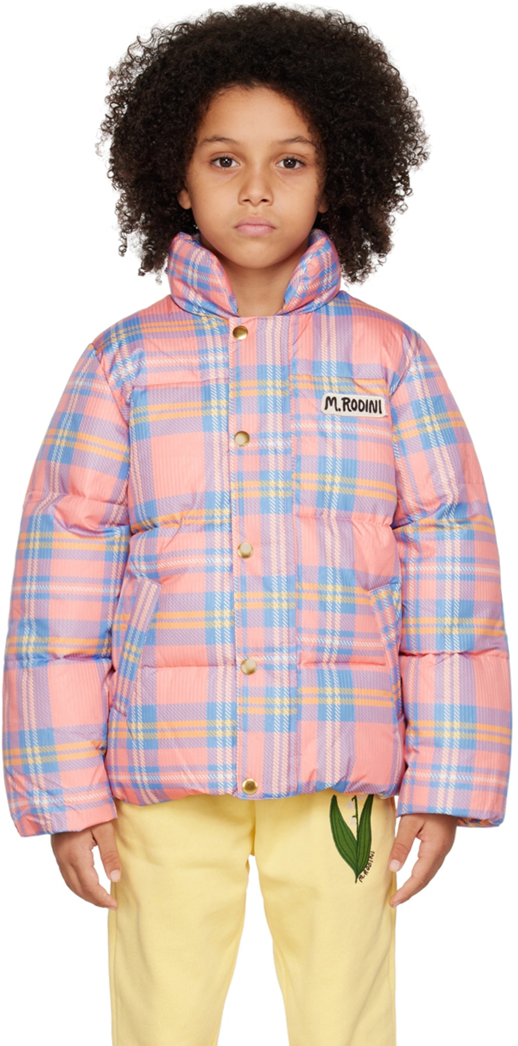 Mini Rodini Kids Pink Check Puffer Jacket In Rosa | ModeSens