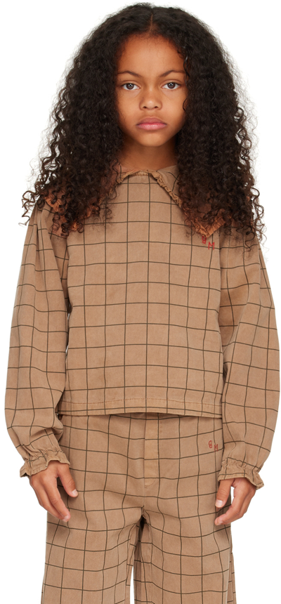 Bonmot Organic Kids Brown Peter Collar Check Shirt In Wood