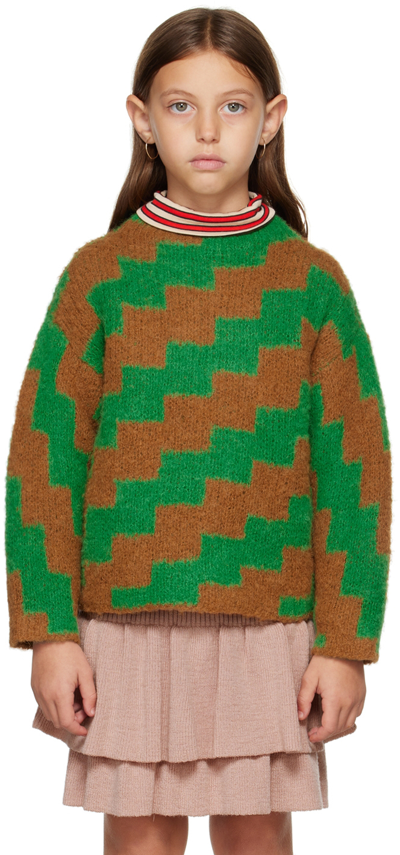 Misha And Puff Kids Brown & Green Jacquard Sweater In Bottle Green Ziggy 3