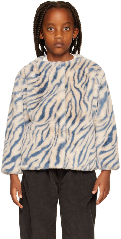 Repose Ams Kids Off-white & Blue Boxy Coat In Icy Zebra