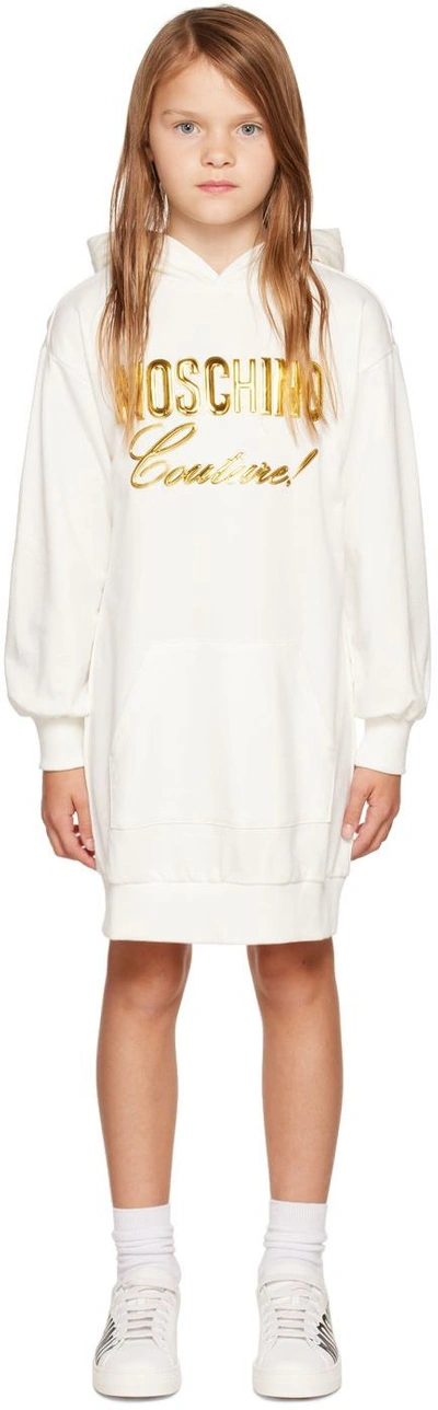 Moschino Kids' Logo字样连帽衫式连衣裙 In White