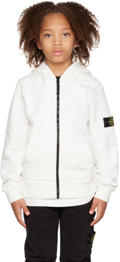 Stone Island Kids White Garment-dyed Hoodie In V0099 Natural