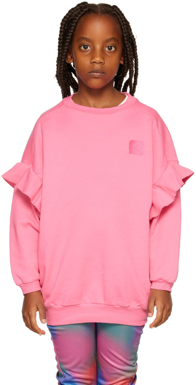 Repose Ams Kids Pink Ruffle Sweat Dress In Hot Pink