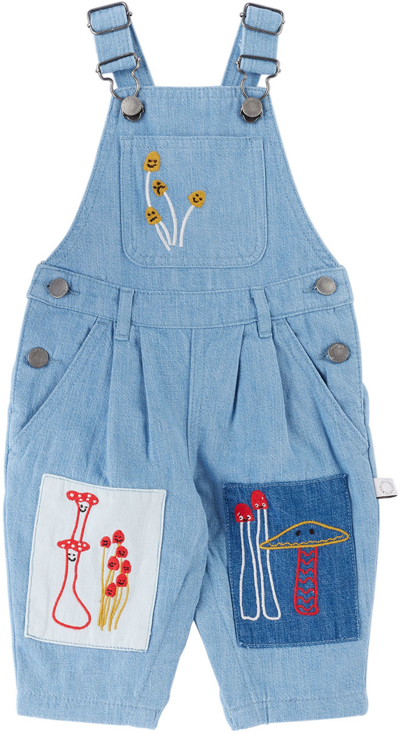 Stella Mccartney Baby Blue Mushroom Patch Overalls