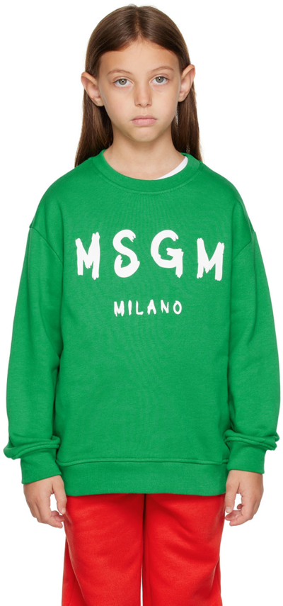 Msgm Kids Green Logo Sweatshirt In Verde