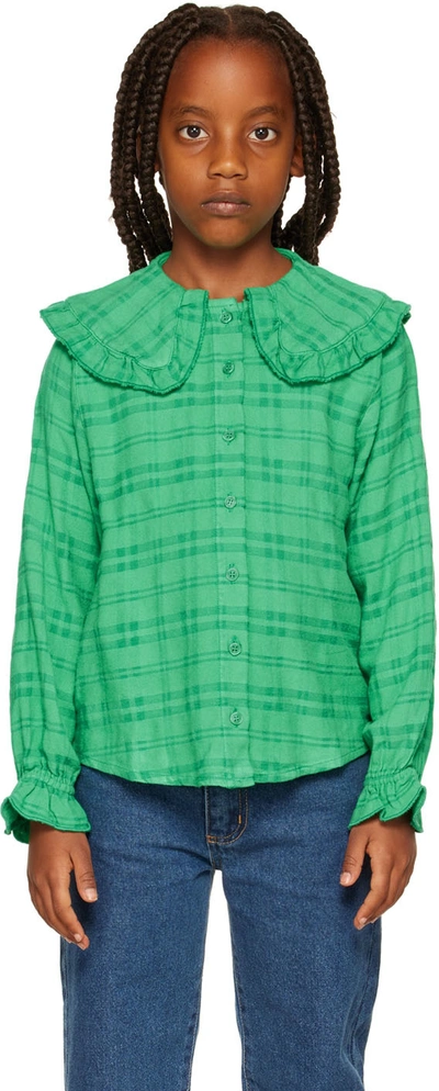 Repose Ams Kids Green Fancy Collar Blouse In Magic Green Check