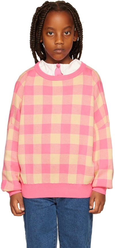 Repose Ams Kids Pink Slouchy Sweater In Pop Pink Check