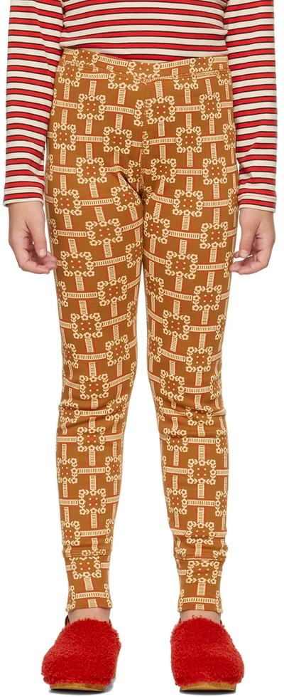 Misha And Puff Kids Brown Printed Leggings In Acorn Railroad 207