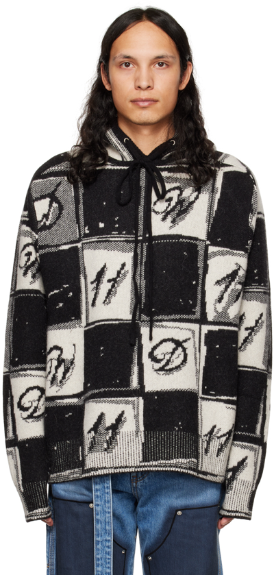 We11 Done Black Chess Board Graphic Hoodie