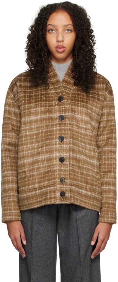 Oct31 Brown Striped Cardigan In Camel