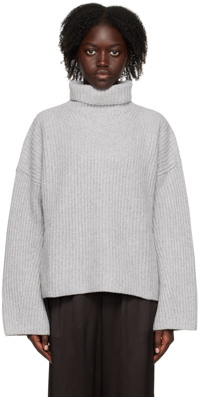 House Of Dagmar Gray Azalea Turtleneck In Light Grey Mouline