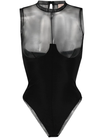 Murmur Hold-up Tulle-panel Bodysuit In Black