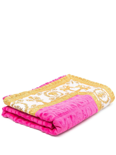 Versace Baroque-print Cotton Towel In Pink