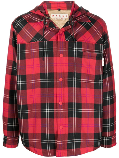 Marni Check Hooded Jacket In Red