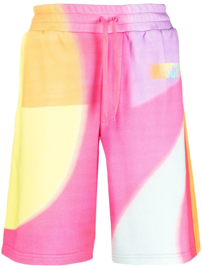 Moschino Rainbow-print Track Shorts In Pink