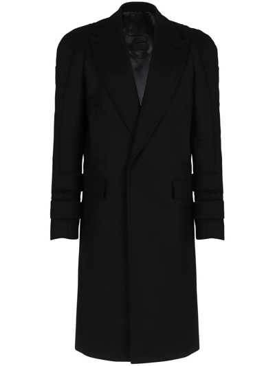 Balmain Touch-strap Wool-blend Coat In Black