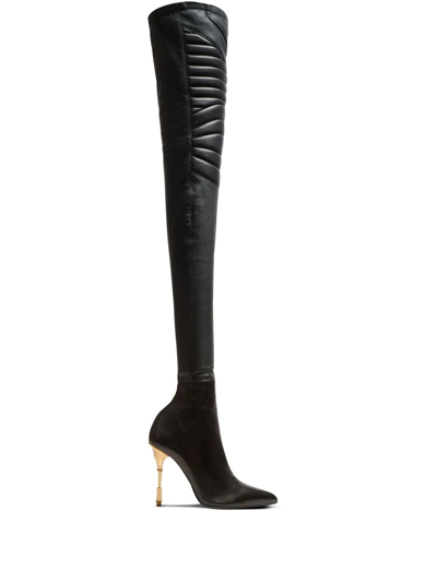 Balmain Robin Stretch Leather Over-the-knee Boots In Noir