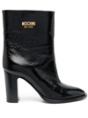 MOSCHINO LOGO-PLAQUE LEATHER ANKLE BOOTS