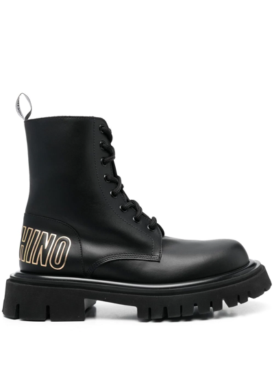 Moschino 45mm Logo-print Ankle Boots In Black