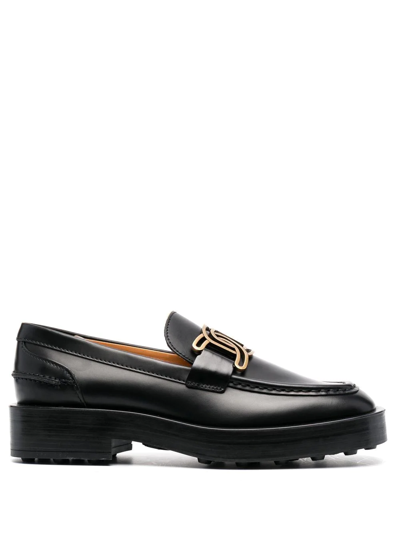 Tod's Logo-plaque Leather Loafers In Black