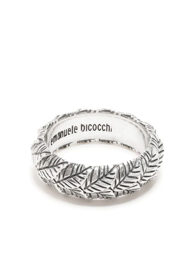 Emanuele Bicocchi Engraved-leaves Embellished Ring In Silver