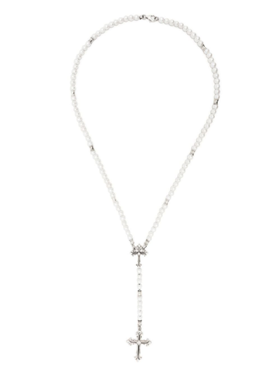 Emanuele Bicocchi Pearl Rosary Necklace In Pearl,silver