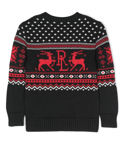 Ralph Lauren Kids' Reindeer Intarsia-knit Jumper In Black Multi