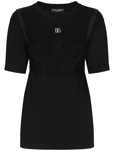 Dolce & Gabbana Bralette-detailed Short Sleeved T-shirt In Black