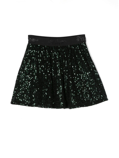 Pinko Kids' Sequin Flared Skirt In Green