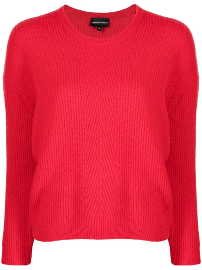 Emporio Armani Ribbed-knit Drop-shoulder Jumper In Red