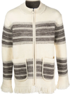 Junya Watanabe Stripe-pattern Zip-up Cardigan In Neutrals