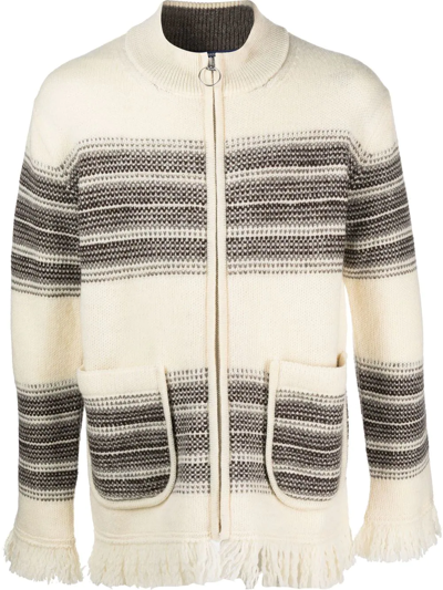 Junya Watanabe Stripe-pattern Zip-up Cardigan In Cream