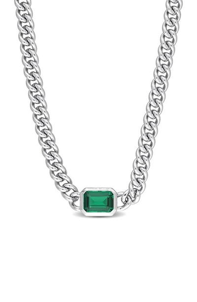 Delmar Sterling Silver Cz Chain Necklace In Green