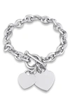 Delmar Sterling Silver Oval Link Heart Charm Toggle Bracelet