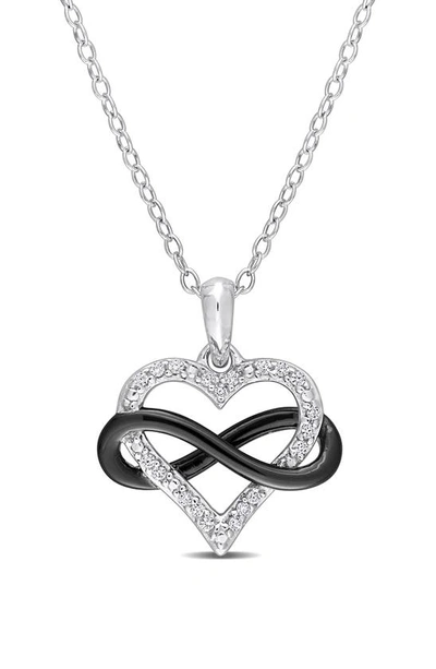 Delmar Sterling Silver Pavé Cz Infinity Heart Necklace In Black