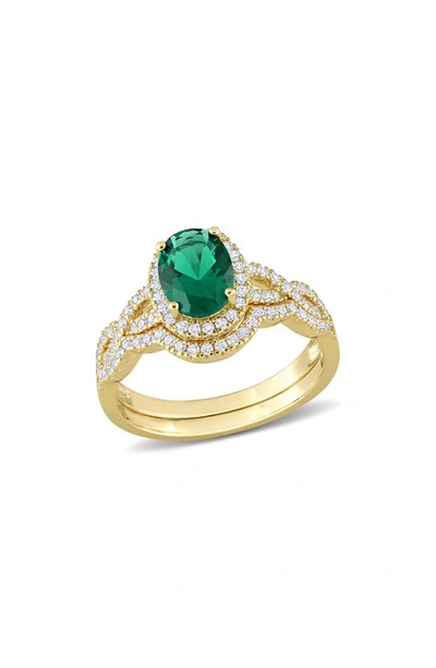 Delmar Sterling Silver Oval Cz Ring In Green