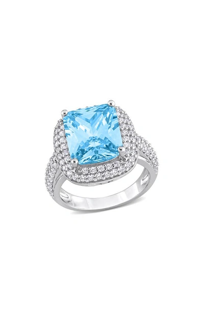 Delmar Silver-tone Cushion Cut Cz Ring In Blue
