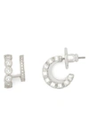 Kate Spade Dazzle Crystal Double Huggie Hoop Earrings In Clear/ Silver.