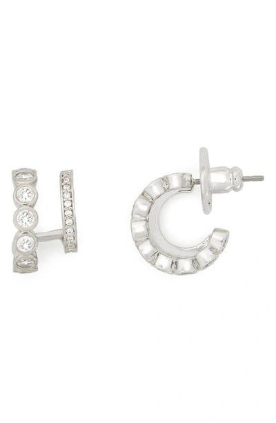 Kate Spade Dazzle Crystal Double Huggie Hoop Earrings In Clear/ Silver.