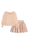 Habitual Girls' Rib Knit Top & Bubble Skirt Set - Big Kid In Light Pink