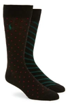 Polo Ralph Lauren Dot 2-pack Stretch Cotton Blend Socks In Black/ Green