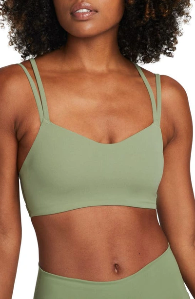 Nike Women's Zenvy Strappy Light-support Padded Sports Bra In Oil Green/ Sail