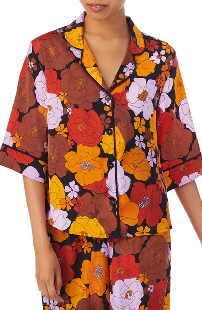 Room Service Pjs Room Service Pajama Top In Black Ground/ Multi Floral