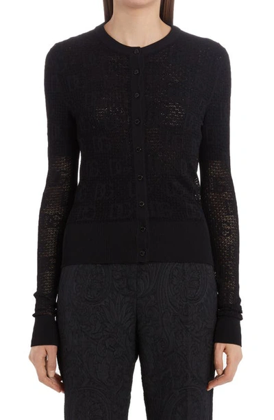 Dolce & Gabbana Jacquard Logo Cardigan In Black