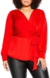City Chic Trendy Plus Size Opulent High Low V-neck Top In Tiger Lily