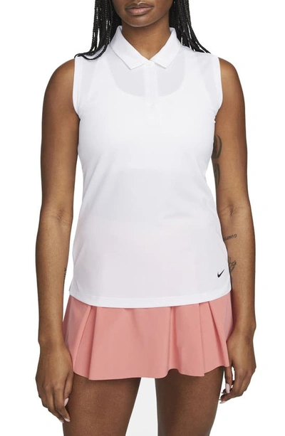 Nike Court Victory Dri-fit Semisheer Sleeveless Polo In White/ Black
