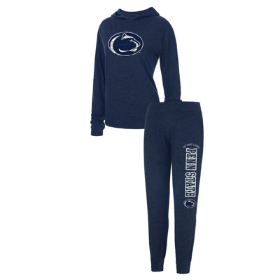 Concepts Sport Women's  Heathered Navy Penn State Nittany Lions Long Sleeve Hoodie T-shirt And Pants