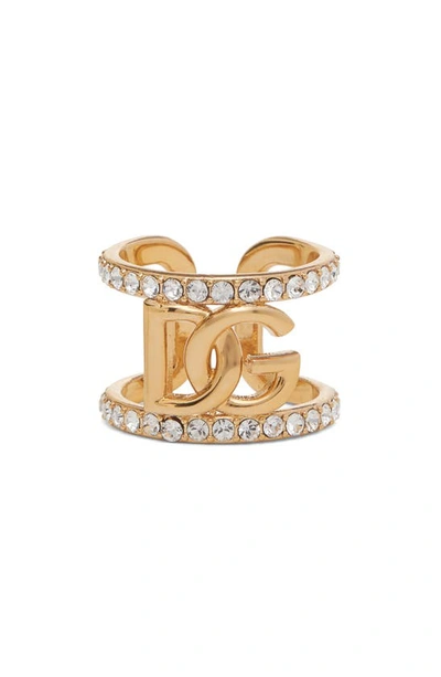 Dolce & Gabbana Gold-tone Rhinestone-embellished Logo Ring
